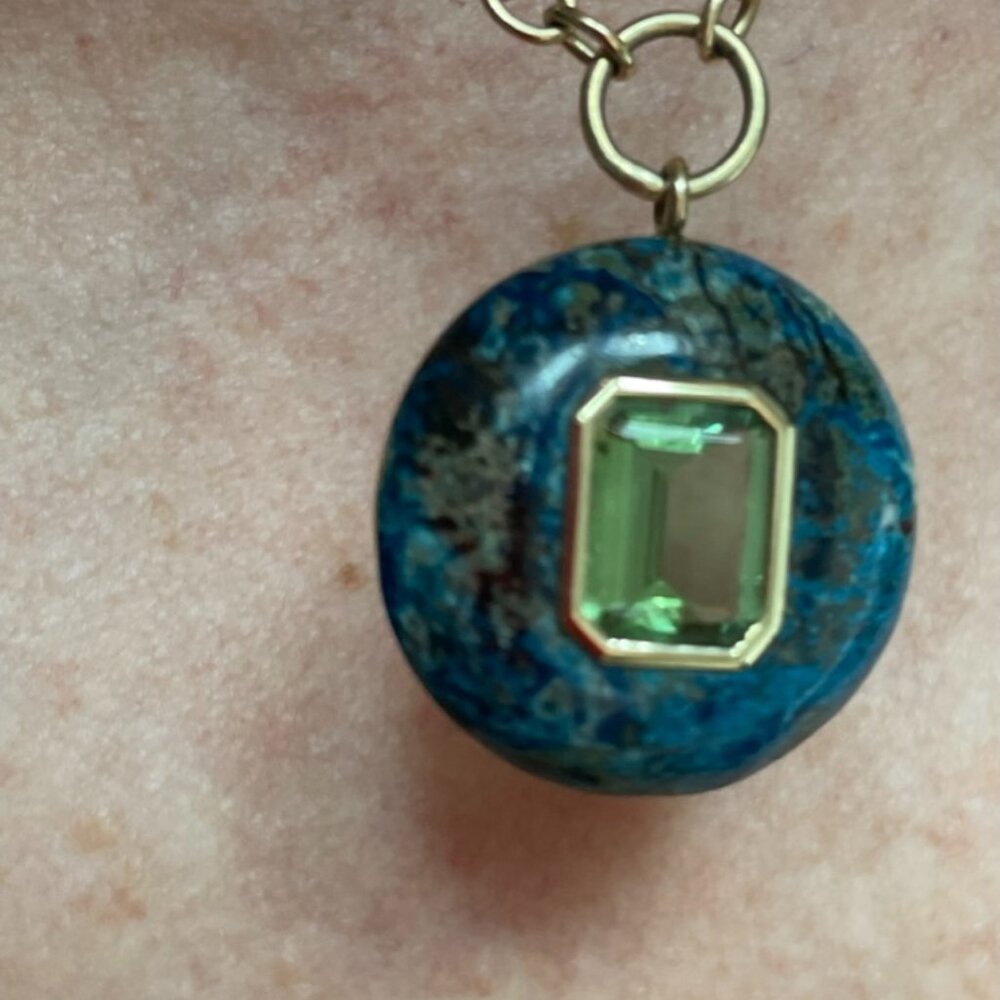 Retrouvai chysocolla/green tourmaline lollipop necklace - Picture 4 of 5